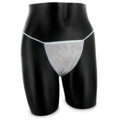 Tangas blancs liseré bleu ciel femme en TNT, emballage individuel - le pack de 100