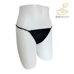 Strings noirs femme 100% coton, emballage recyclé individuel - le pack de 50